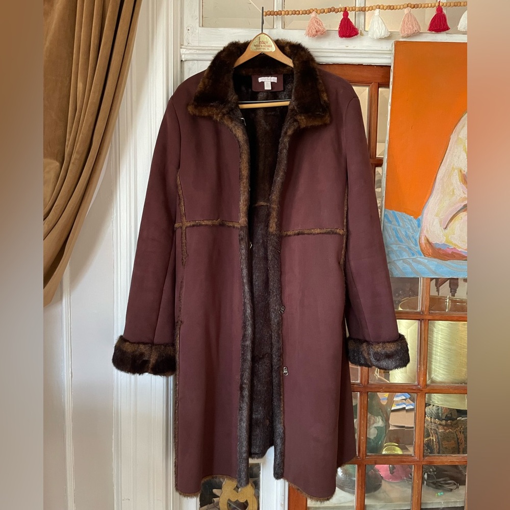 Vintage Chocolate Brown Faux Fur Penny Lane Shearling Coat